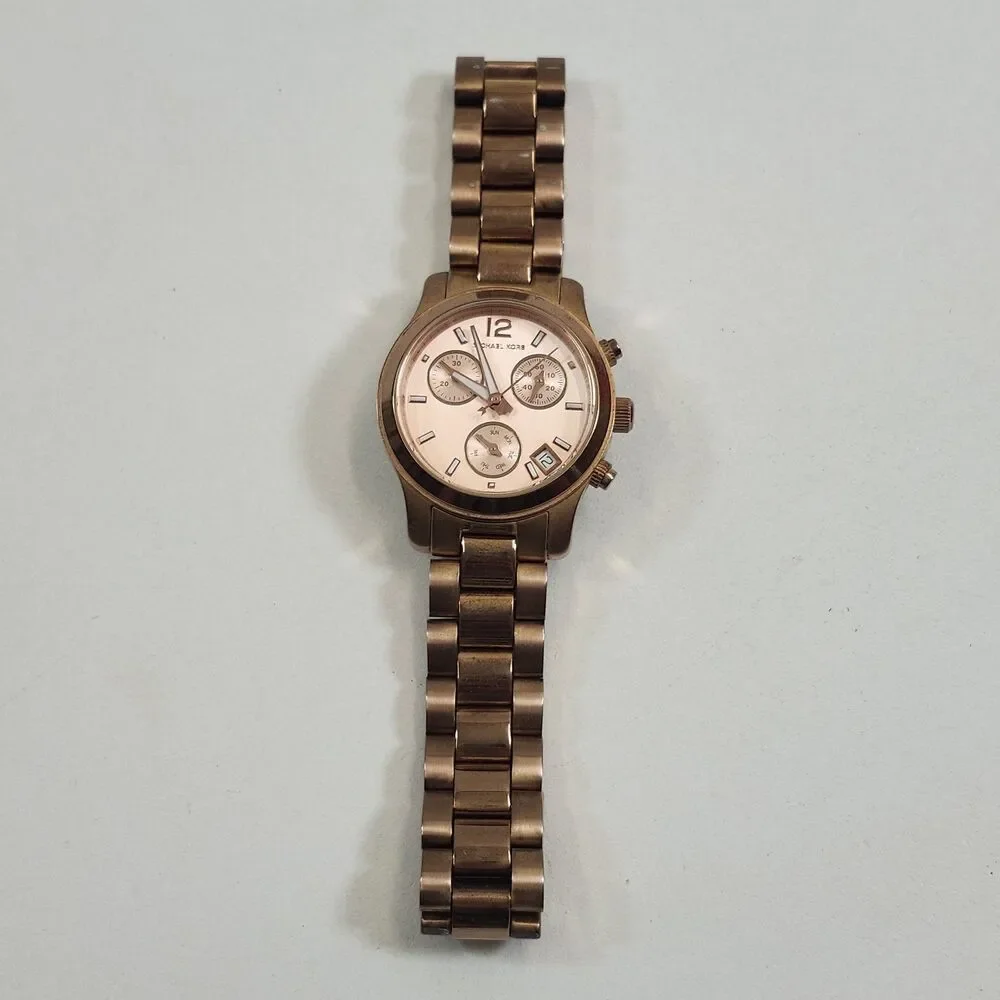 Michael Kors Women's Watch MK5430 Mini Runway Chronograph Rose Gold New Battery